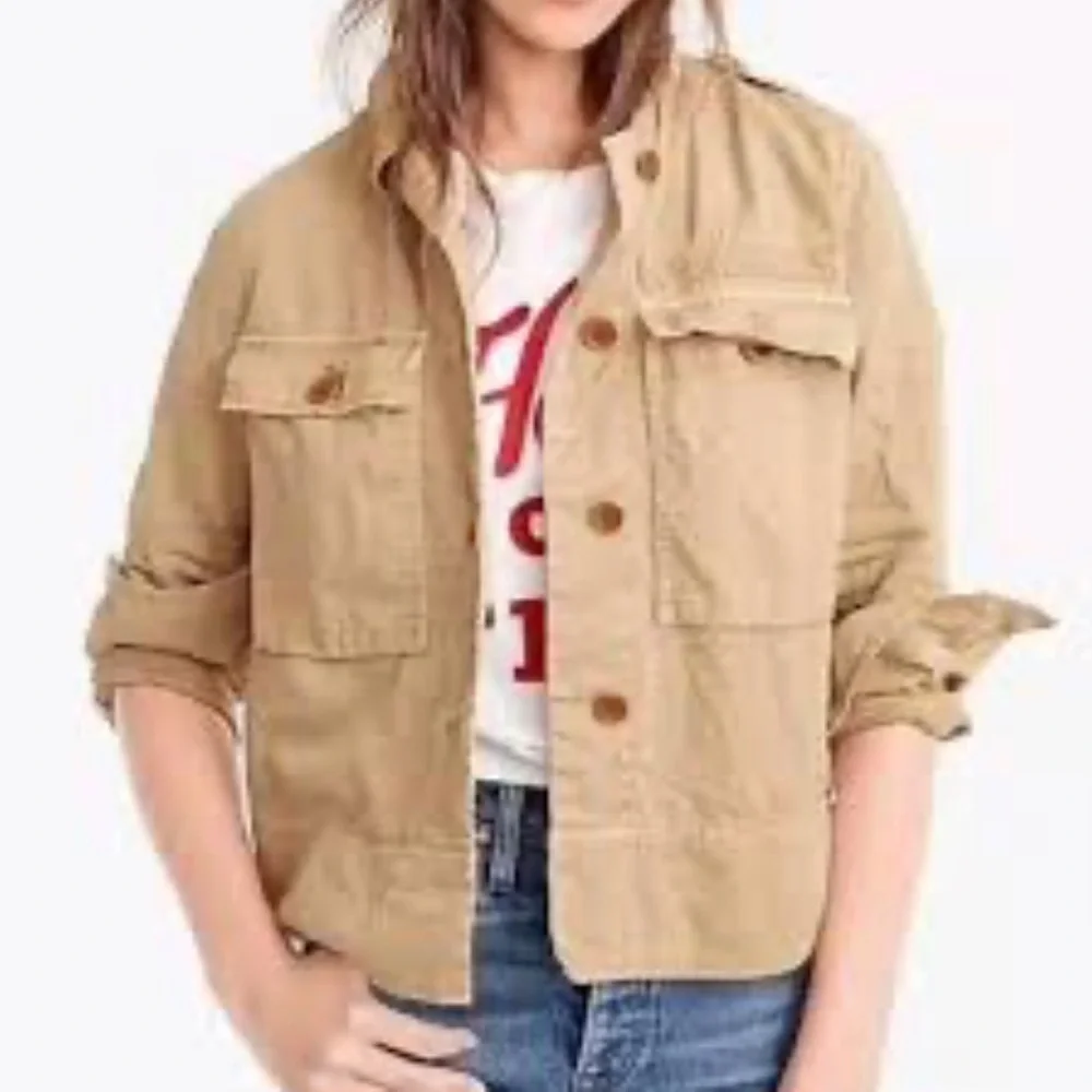 J.‎ Crew Jacket  Tan Khaki Button Up Utility Safari Shacket Lagenlook Size XS